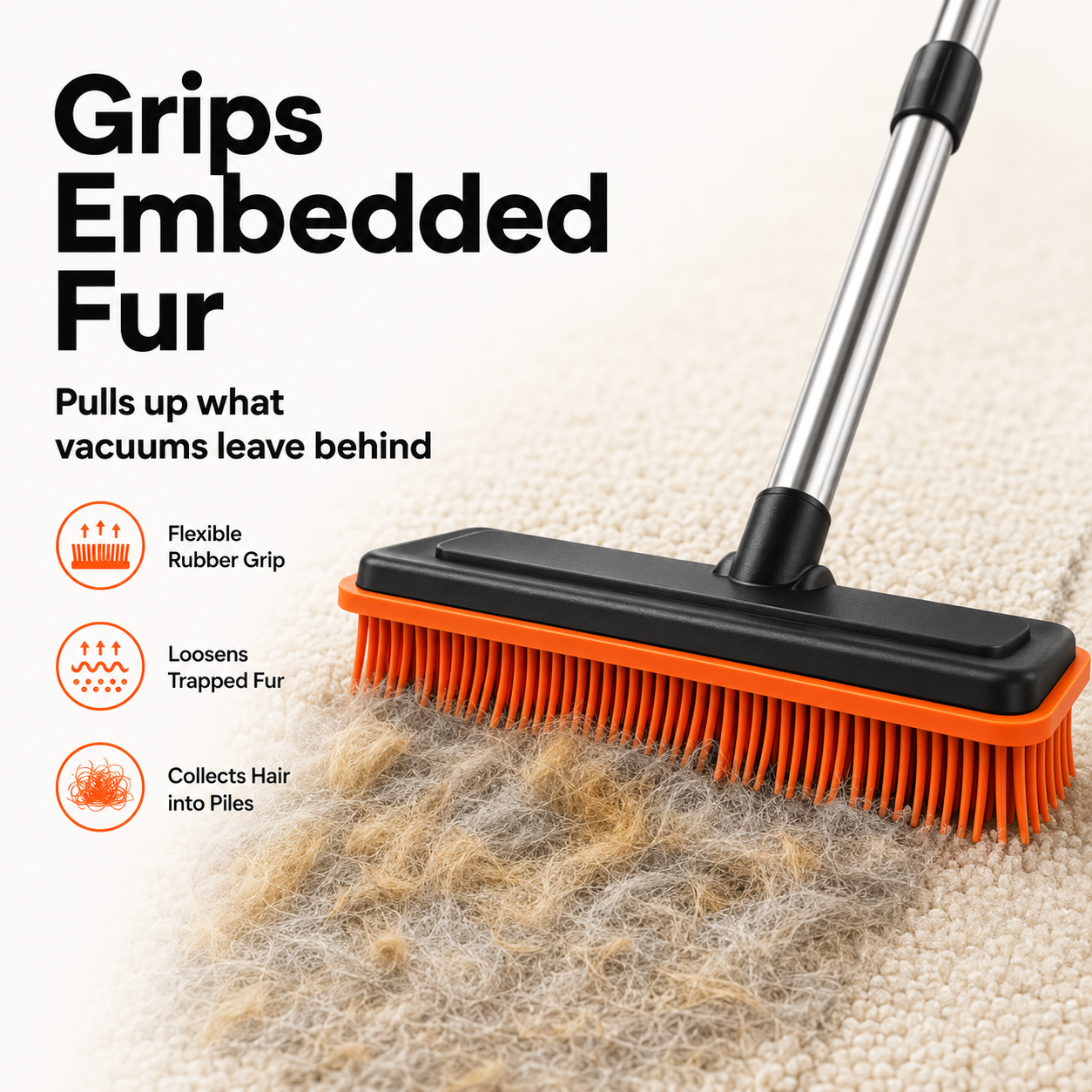 FurRake rubber bristles gripping embedded pet fur