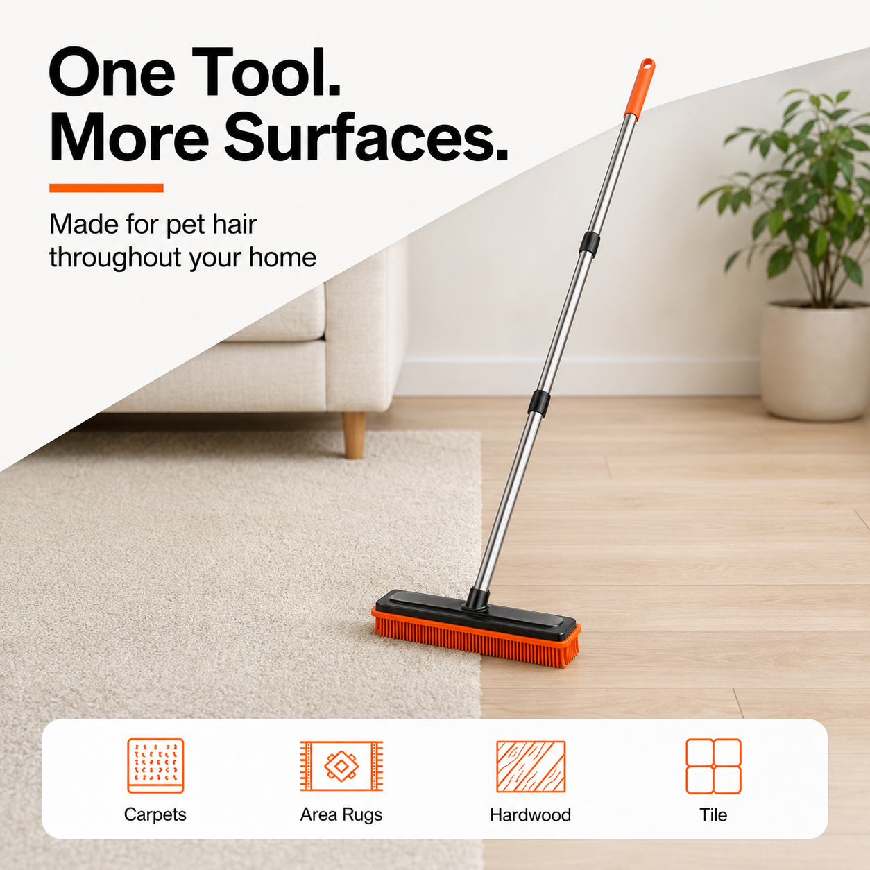 FurRake for carpets, rugs, hardwood, and tile