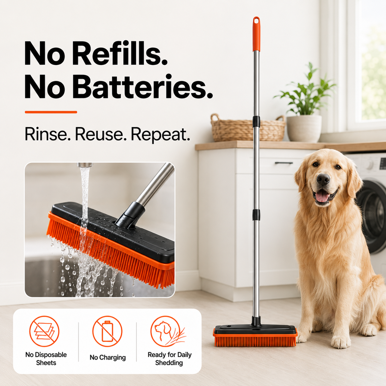 Washable reusable FurRake with no refills or batteries