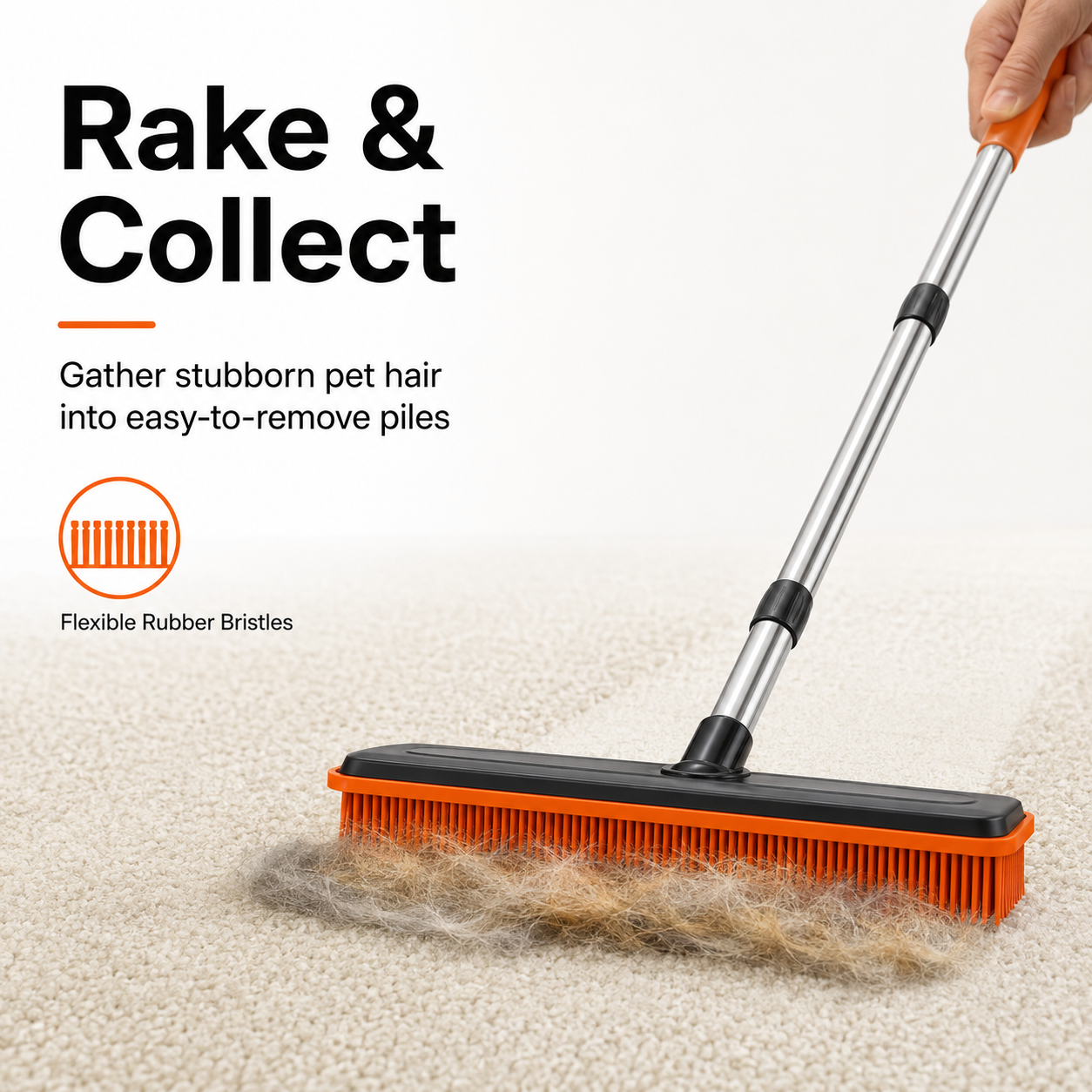 FurRake gathering stubborn pet hair into a removable pile
